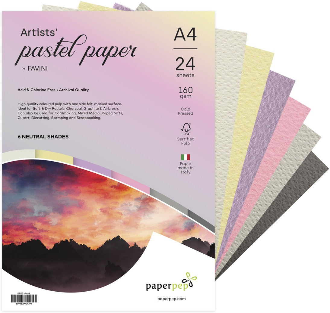 PaperPep Artists' Pastel Papers 160GSM A4 Neutral Shades Assorted Pack of 24 Sheets