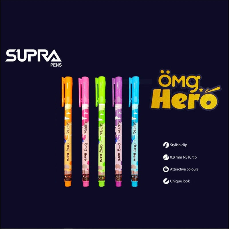 Supra Omg Hero 0.7mm Ball Point Pen Display Pack | Blue Ink, Pack Of 50