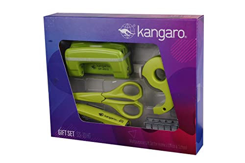 Kangaro Desk Essentials SS-10HT Multipurpose Gift Pack | Stationery Gift Set | Stapler, Staples, Scissors, Paper Punch & Tape Dispenser | Orange, Pack of 1 | Color May Vary