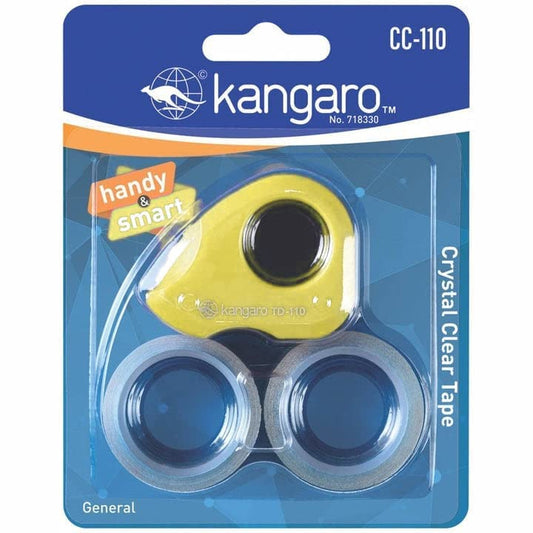 Kangaro Desk Essentials CC-110 Crystal Clear Tape Dispenser Blister | Handy & Smart | Strong Adhesion & Easy to Refill | Tape Included | Pack of 4 | Color May Vary