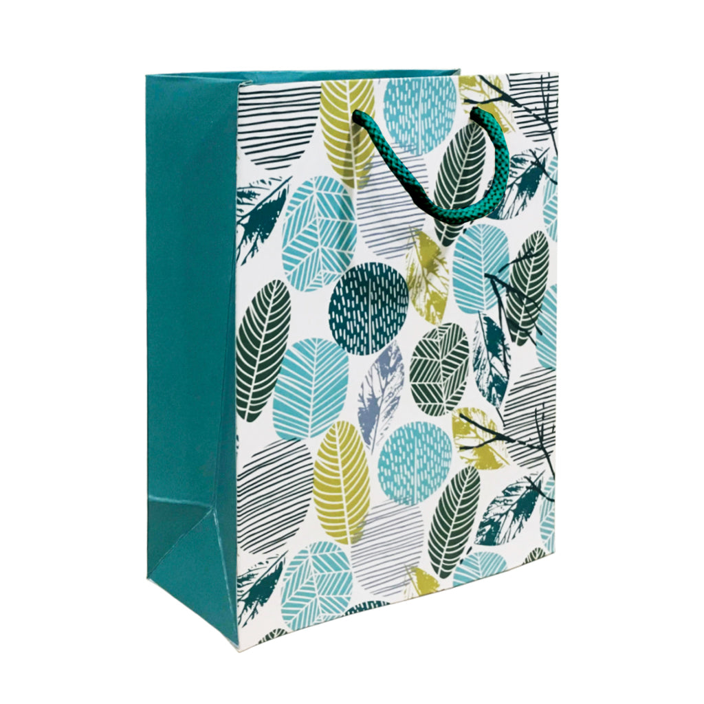 Paperpep Cream Green Leaf Print 13X10X4.5 Gift Paper Bag Pack Of 4 –
