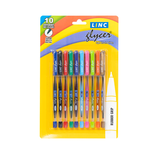 Linc Glycer 0.6 mm Ball Pen - Assorted Ink - Pack of 10