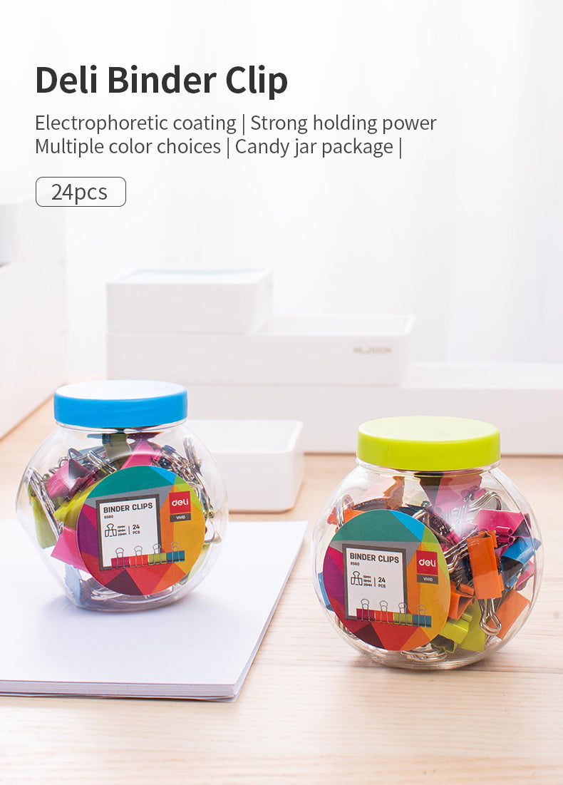Deli W8560 Color Binder Clips 24 Pcs (Multicolor, Pack of 1)