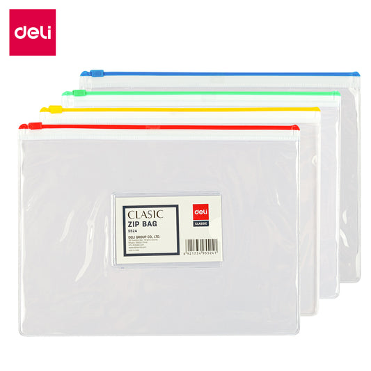 Deli W5524 Pvc view Zip Bag A5, Color may vary (Pack of 12)