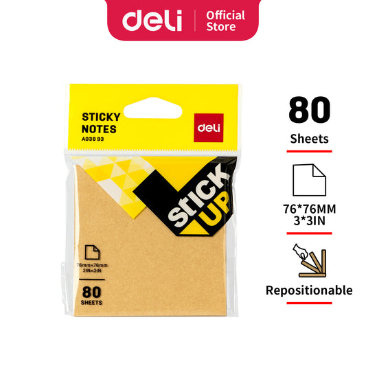 Deli WA03893 Brown Sticky Notes (80 Sheets, 64GSM, 3"x3")