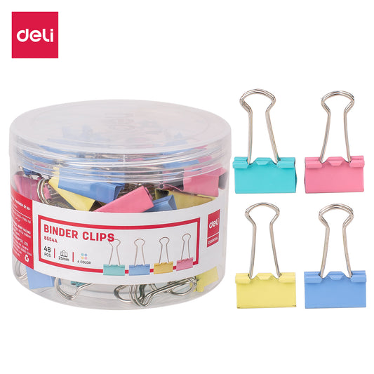 Deli W8554A Color Binder Clips (25mm, Multicolor, 48 Pcs)