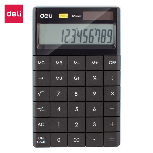 Deli W1589P Modern Compact Calculator 12-Digit, Black
