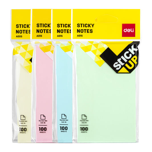 Deli WA00552 Sticky Note, 3" x 5", 2x100 Sheets, Color May Vary (Pack of 1)