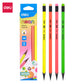 Deli WU54600 Neon Series Pre-Sharpened, Wood-Free, HB Pencils with Eraser (12 Pcs)