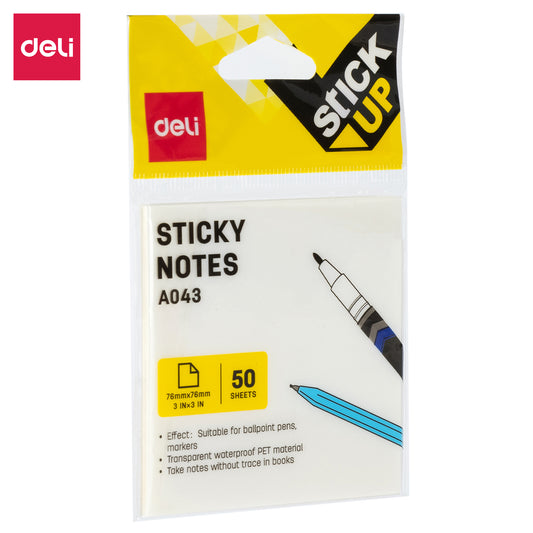 Deli Transparent Sticky Notes,3"x3" Clear Sticky Notes, 900 Sheet (Pack of 1)