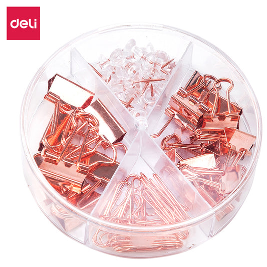 Deli W78553 Essentials Rose Gold Edition Desk Accessories Set (Thumb Tack + Push Pin + Pin Set)