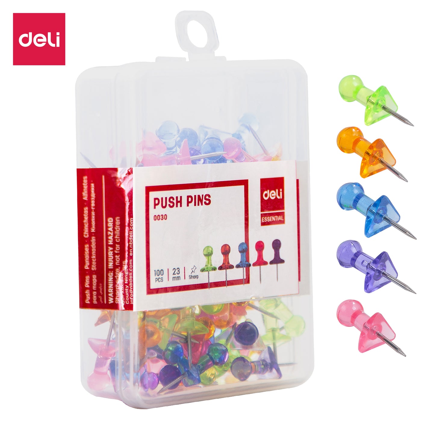 Deli W0030 Transparent Push Pin, Pack of 1 (Multicolor)