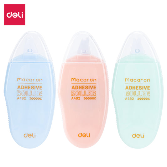Deli Macaron WA49201 Blue Non-Toxic Double Sided Adhesive Roller Correction Tape (8M x 6mm, 1pcs, Color may Vary)