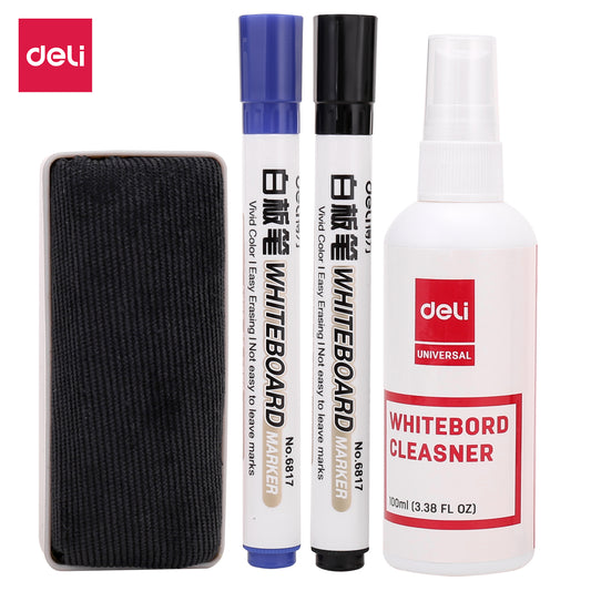 Deli W7839 Universal Series Whiteboard Cleaning Kit (Cleanser + Marker + Eraser/Duster)