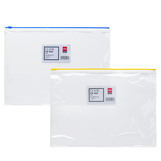 Deli W5526 Pvc view Zip Bag A4, Color may vary (Pack of 12)
