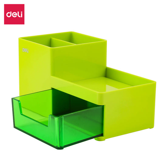 Deli WZ25150 Rio Series 3 Compartment & 1 Drawer Multipurpose Desktop Organizer, Green