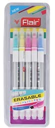 Flair Creative Series Erasable Chisel Point Color Pen 5 Pcs Blister Pack - Multicolour