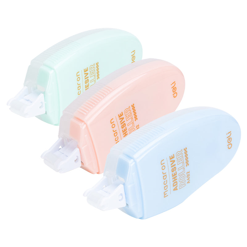Deli Macaron WA49201 Blue Non-Toxic Double Sided Adhesive Roller Correction Tape (8M x 6mm, 1pcs, Color may Vary)