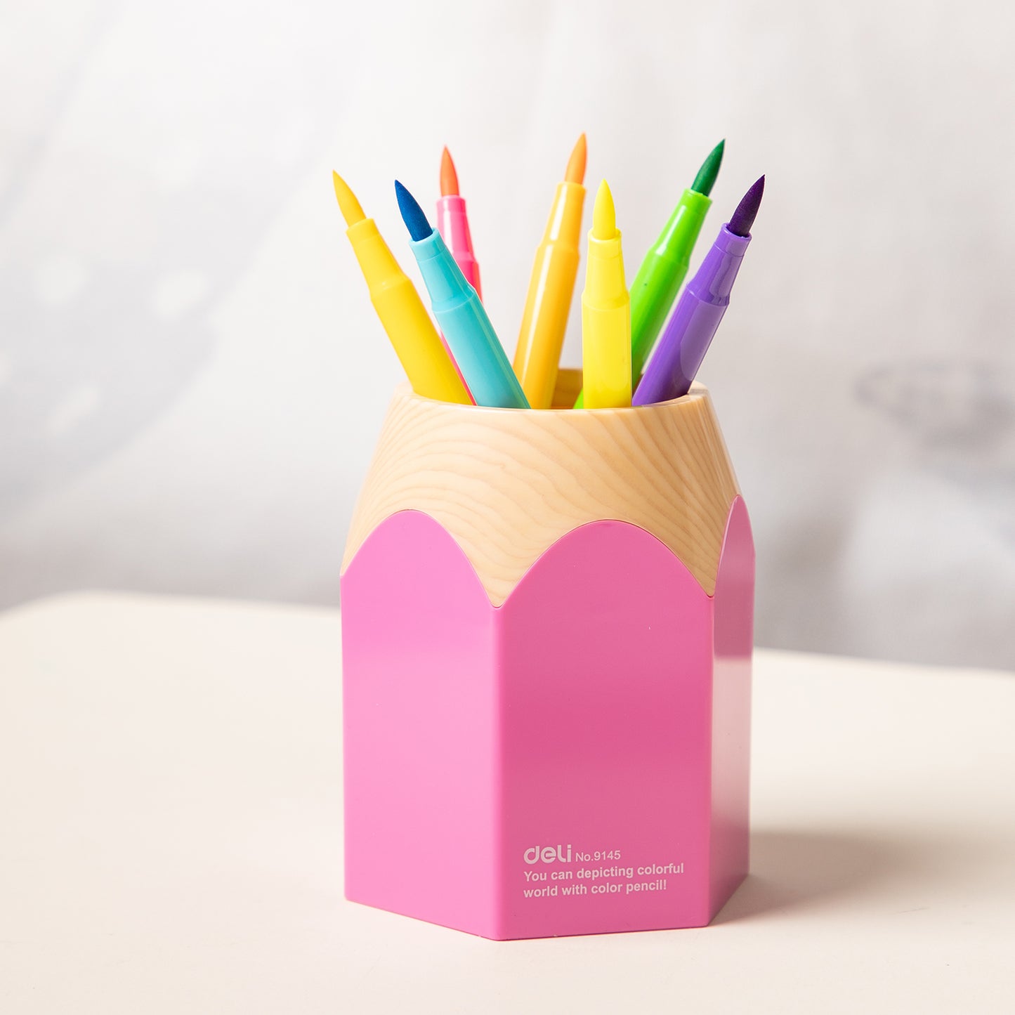 Deli W9145 Cartoon Pen Stand (Pack of 1, Color May Vary)