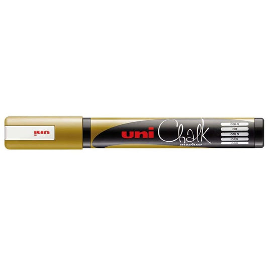 uni-Ball 5M PWE 1.8-2.5 mm Board & Glass Chalk Marker, Medium Bullet Tip Shaped, Gold Ink, Pack of 1