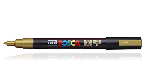uni-ball Posca 3M 0.9-1.3mm Bullet Shaped Markers, Gold Ink, Pack of 1