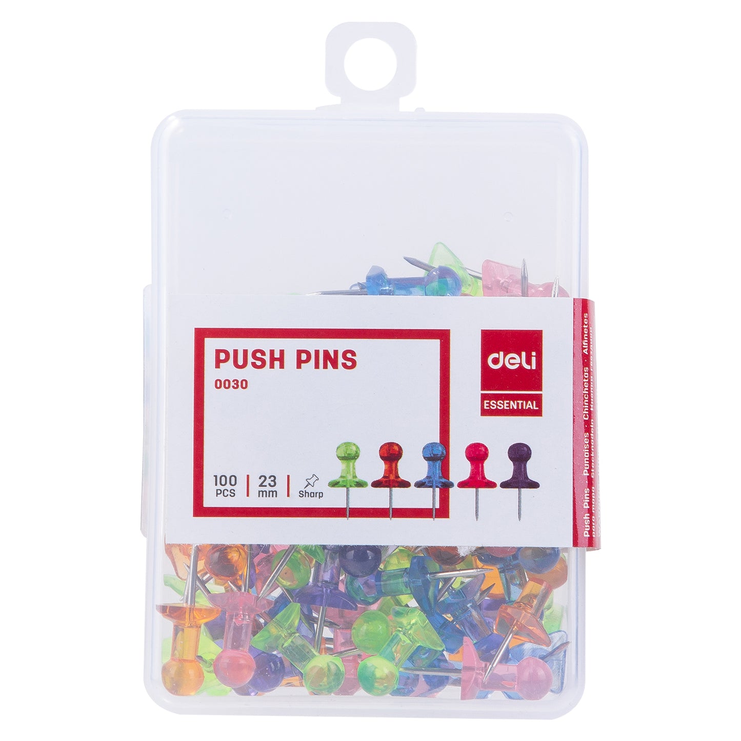 Deli W0030 Transparent Push Pin, Pack of 1 (Multicolor)