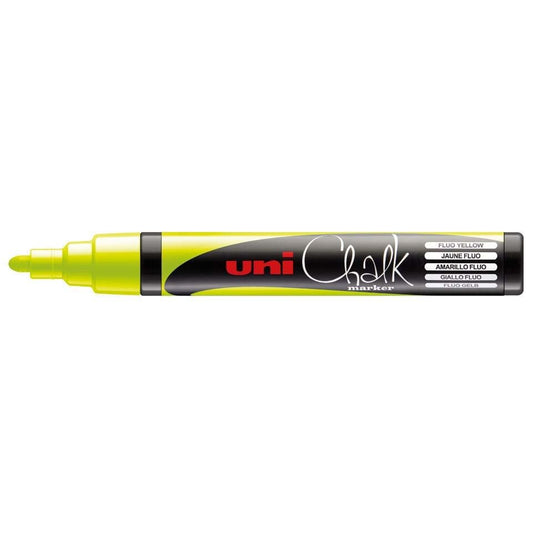 uni-Ball 5M PWE 1.8-2.5 mm Board & Glass Chalk Marker, Medium Bullet Tip Shaped, Fluorescent Yellow Ink, Pack of 1