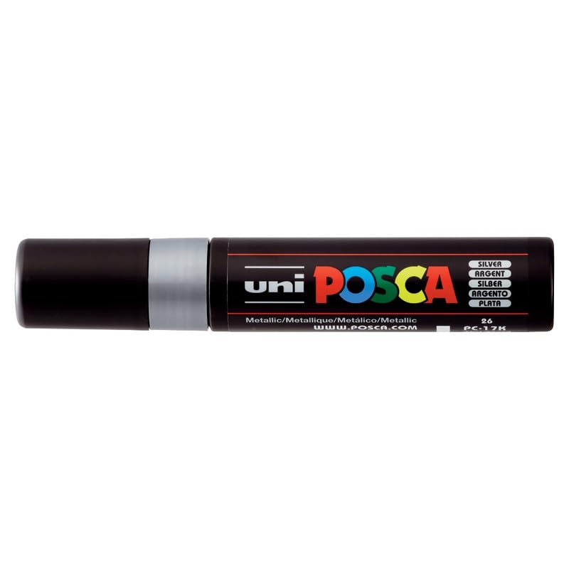 uni-ball Posca PC-17K 15.0 mm Extra Broad Tip Marker Pen, Silver Ink, Pack of 1