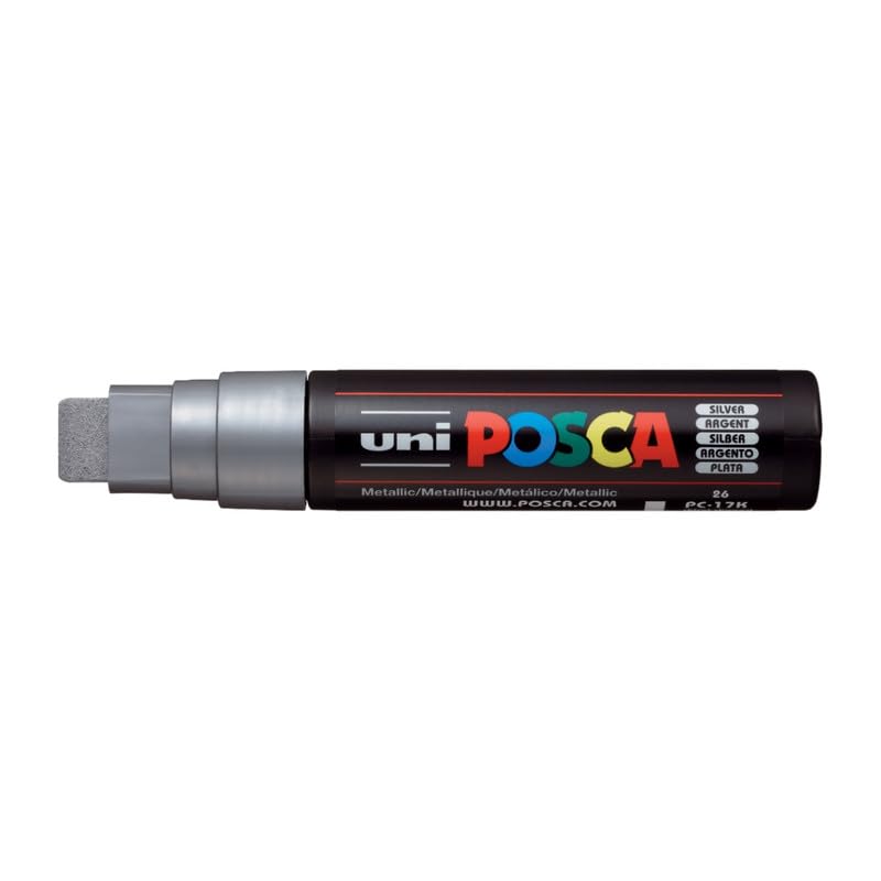uni-ball Posca PC-17K 15.0 mm Extra Broad Tip Marker Pen, Silver Ink, Pack of 1
