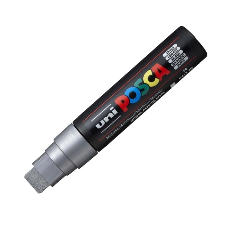 uni-ball Posca PC-17K 15.0 mm Extra Broad Tip Marker Pen, Silver Ink, Pack of 1