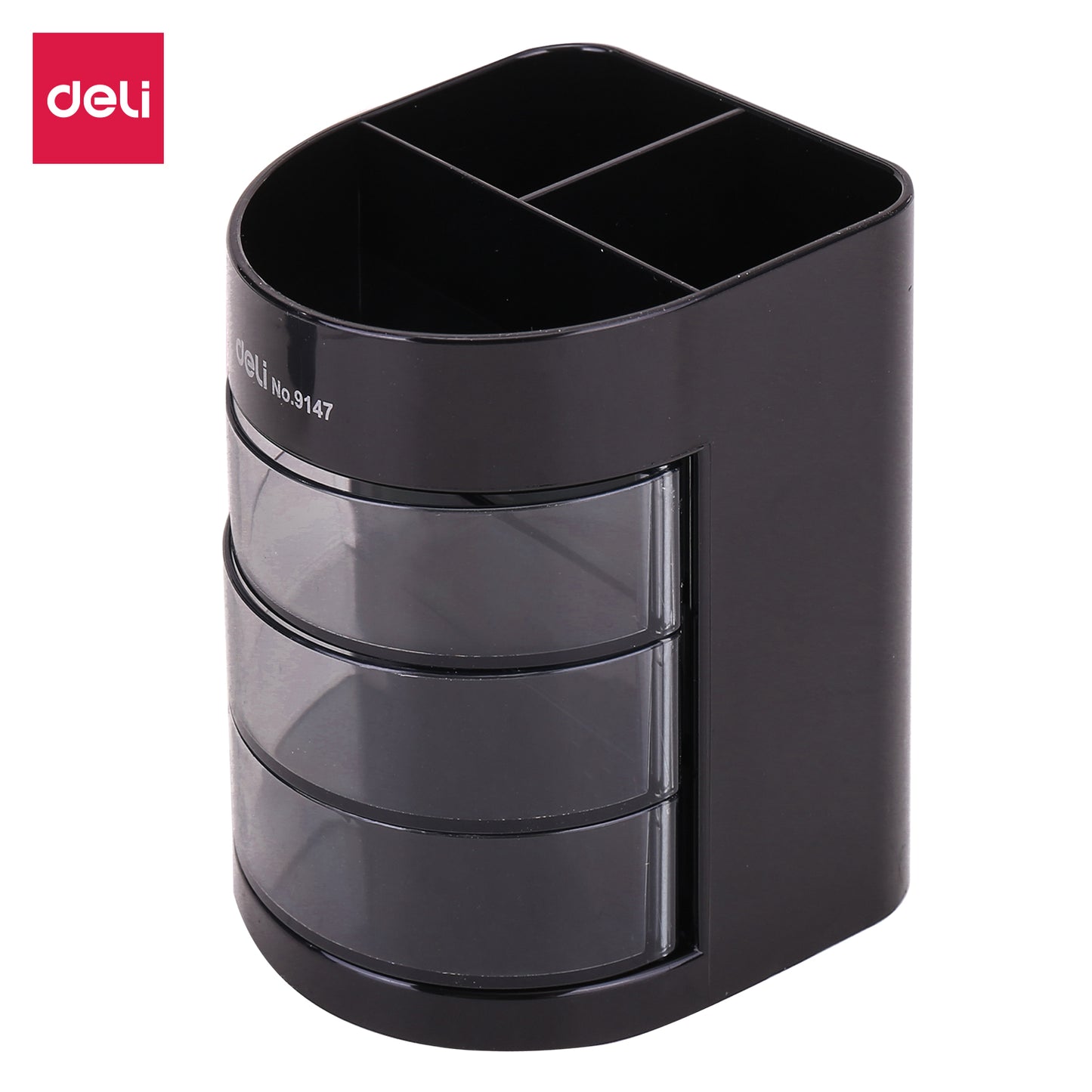 Deli W9147BK 3 Compartments & 3 Drawers Multipurpose Desk Organizer Pen Stand, Pack of 1 (Color May Vary)