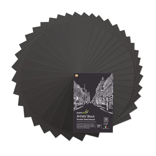 PaperPep Black Pocket Sketchbook 220GSM 4"X6" 36 Sheets