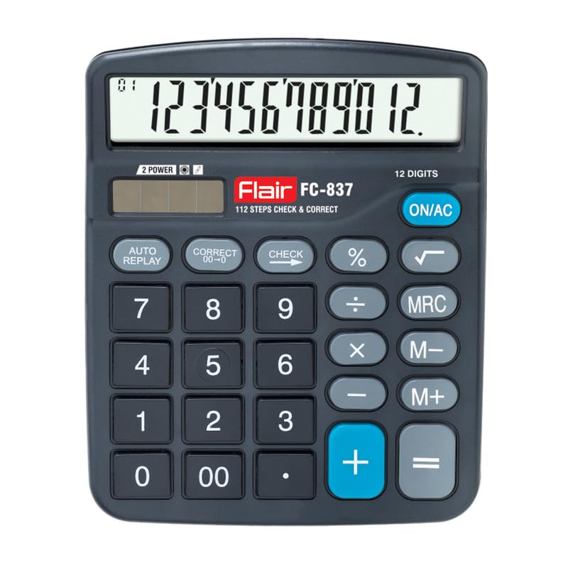 Flair FC-837 Desktop Series Electronic Calculator, Black, Pack of 1