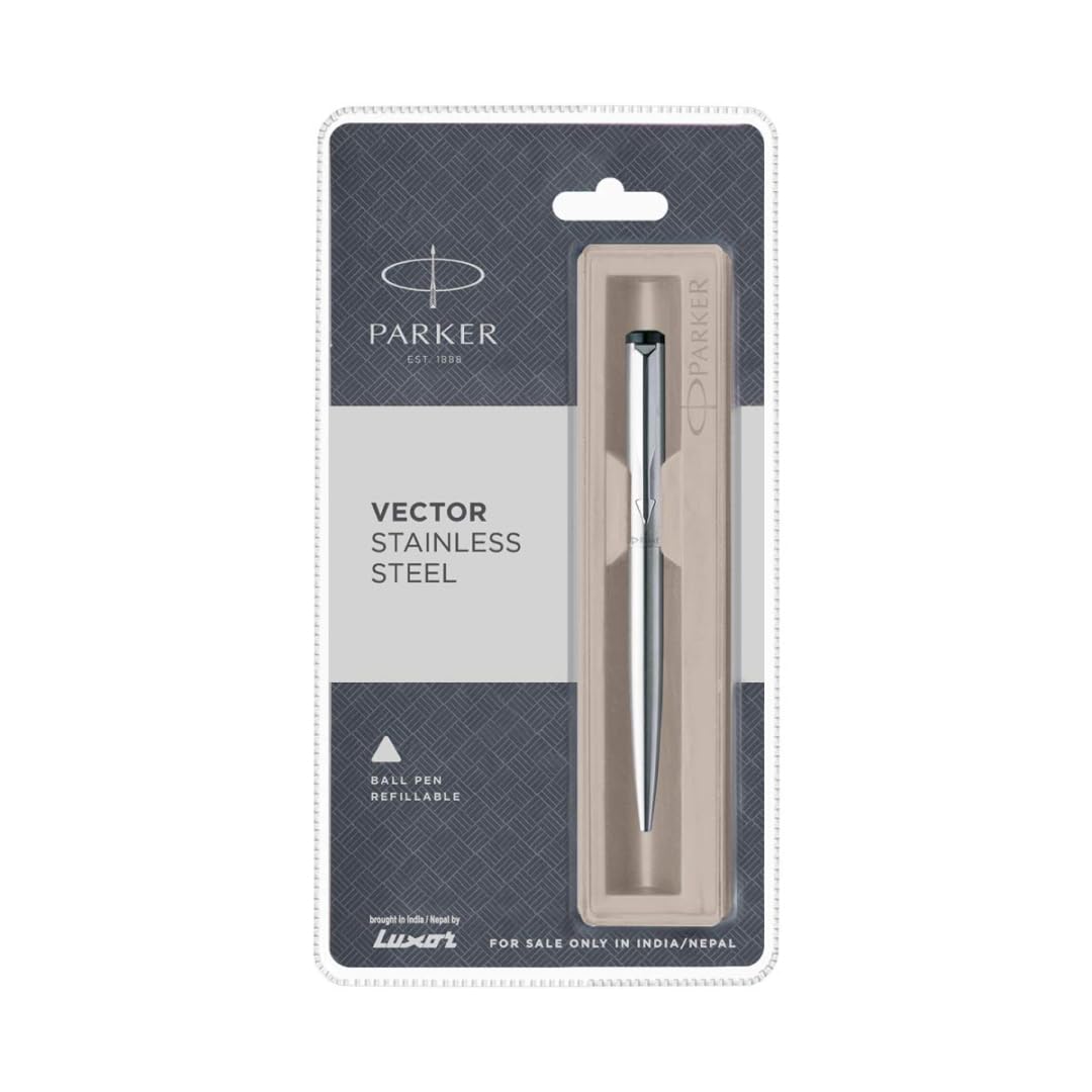Parker Functional Vector Stainless Steel Chrome Trim Ball Pen, Blue Ink, Pack Of 1