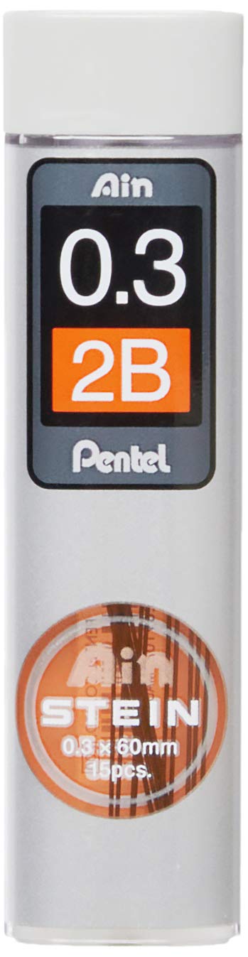 Pentel Ain Stein 0.3mm 2B Mechanical Pencil Lead, Pack of 15 (C273-2B)
