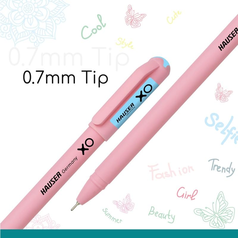 Hauser XO Girls Squad Pink Body 0.6mm Ball Pen, Blue Ink, Pack of 10