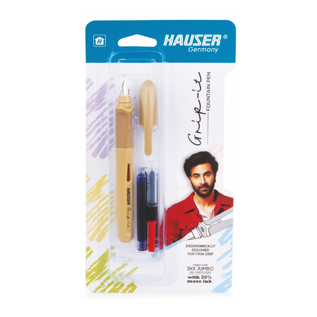 Hauser Inx Grip-it Fountain Pen, Blue Ink, Pack of 2