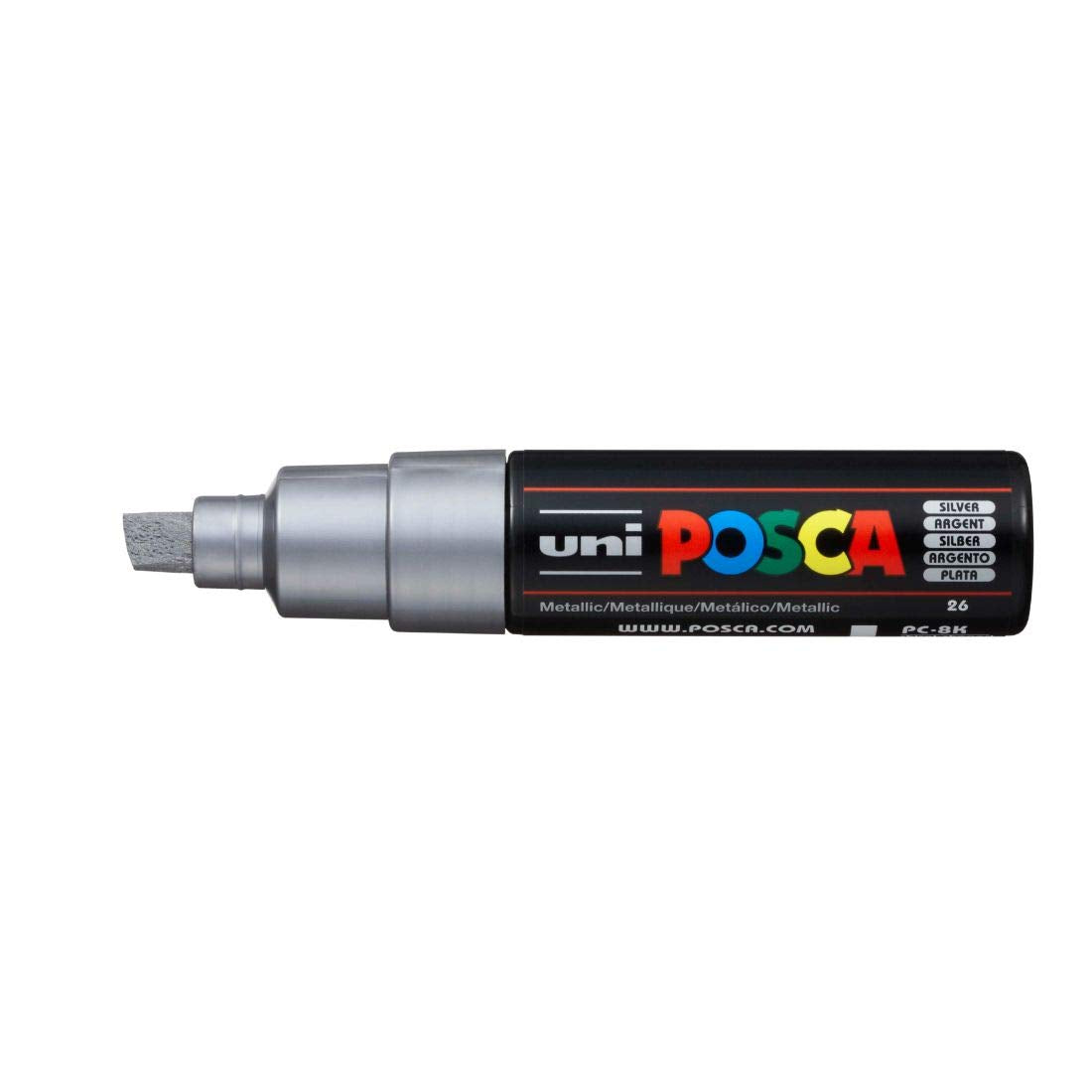 uni-ball Posca PC-8K 8.0 mm Bold Point Chisel Shaped Marker Pen, Silver Ink, Pack of 1