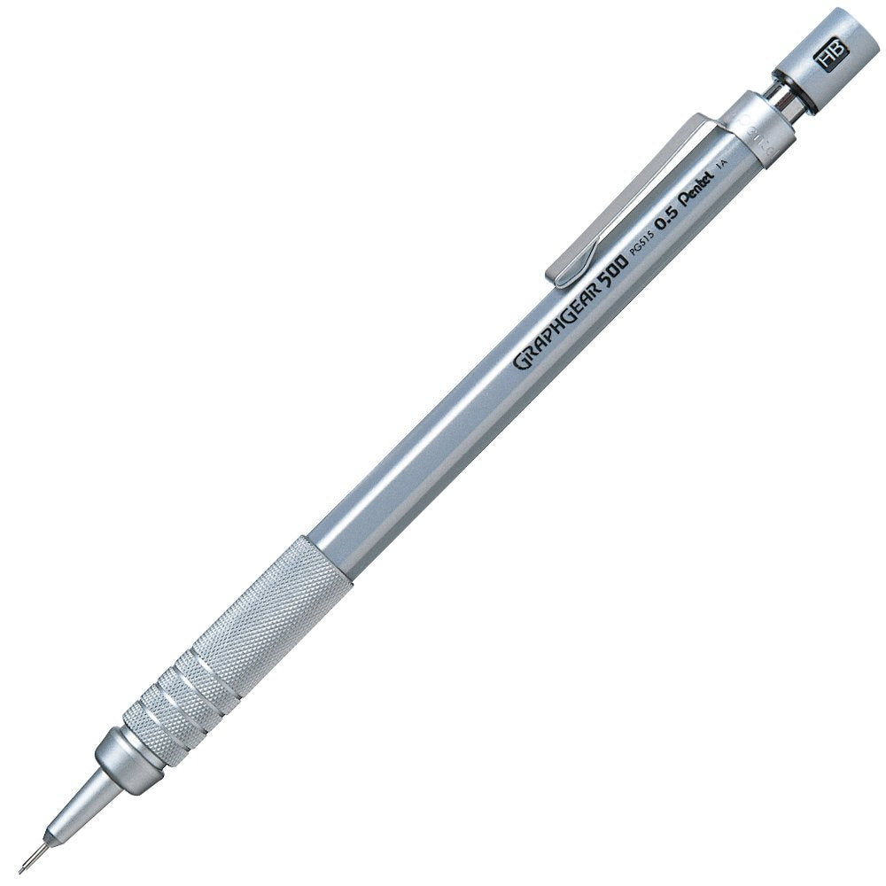 Pentel 0.5 MM HB Mechanical Pencil, Pack Of 1, Silver (PG515)
