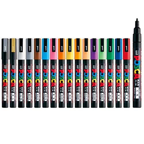 uni-ball Posca 3M 0.9-1.3mm Bullet Shaped Markers, Multicolor Ink, Pack of 16