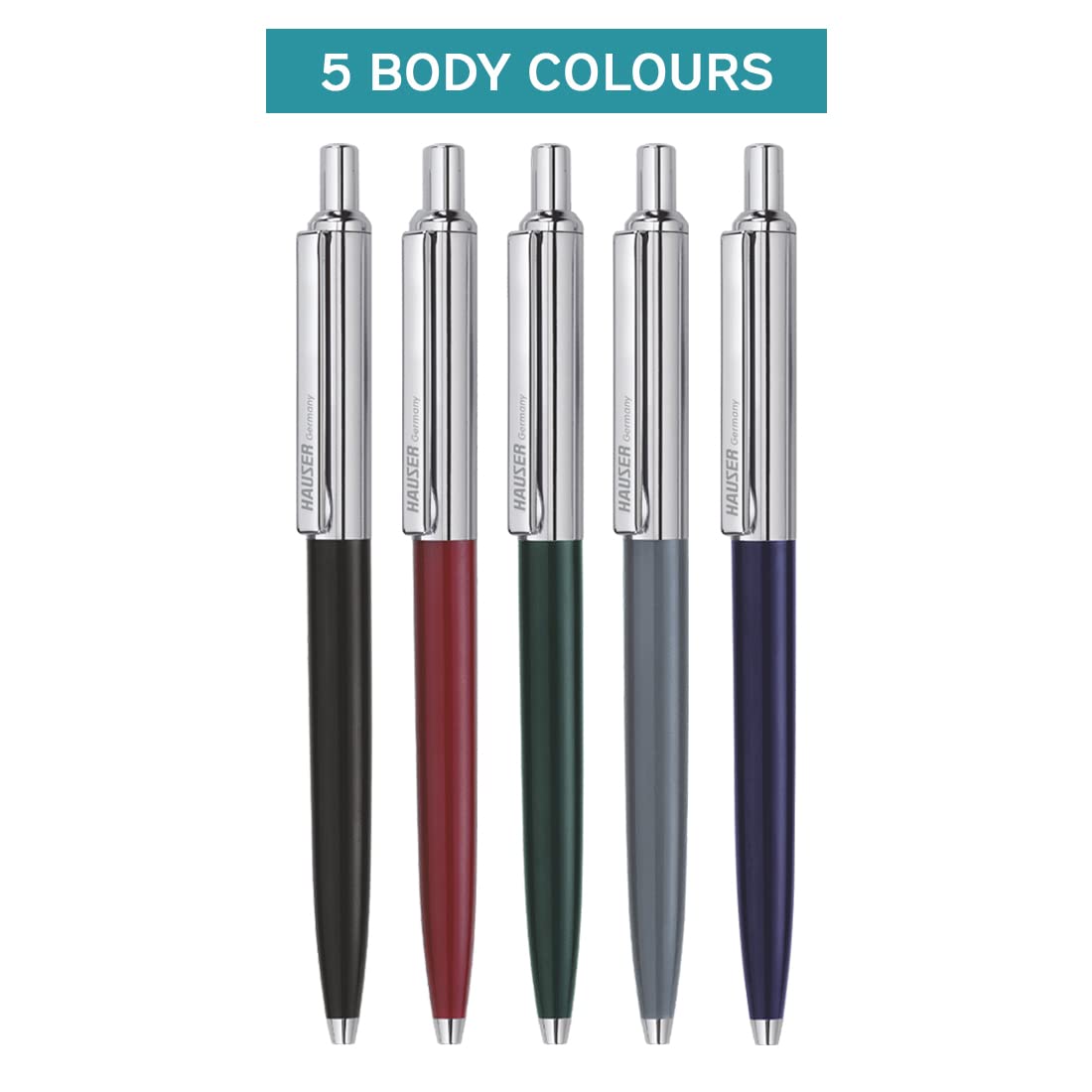 Hauser Berlin Retractable Half Metal Ball Pen, Blue Ink, Pack of 2
