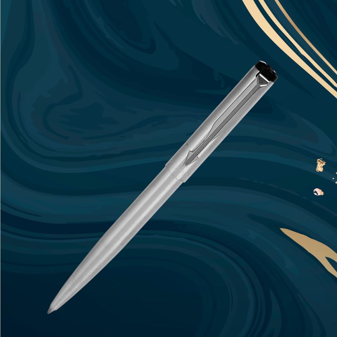 Parker Functional Vector Stainless Steel Chrome Trim Ball Pen, Blue Ink, Pack Of 1