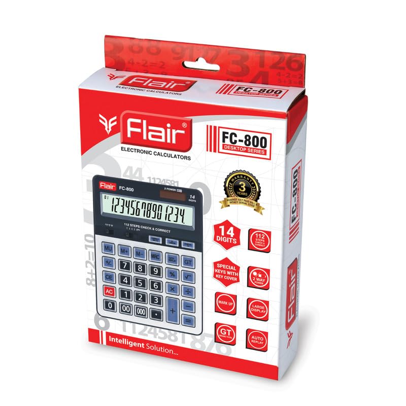 Flair FC-800 Electronic Calculator, Grey, Pack of 1