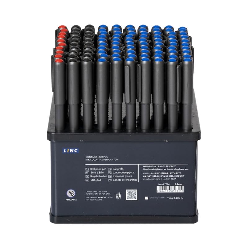 Pentonic 0.7mm Multicolor Ball Pen Tumbler, 60 Pcs Blue Ink+30 Pcs Black Ink+10 Pcs Red Ink(Pack of 100)