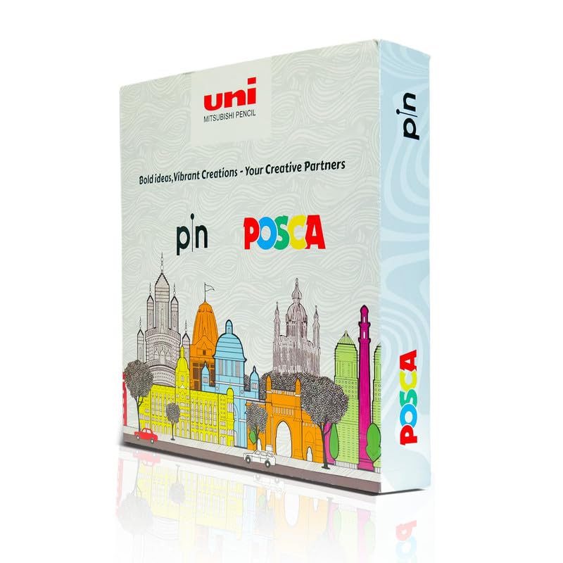 Uni-Ball Posca & Pin Art Set, Combo Pack of POSCA 1MR, 5M Markers & PIN-200 Fineliners, Set of 3 Black Pigment Drawing Pen & 5 Multicolor Markers