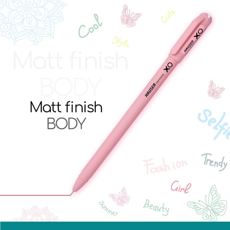 Hauser XO Girls Squad Pink Body 0.6mm Ball Pen, Blue Ink, Pack of 10