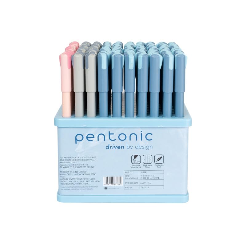 Pentonic Frost 0.6mm Multicolor Gel Pen Tumbler, 70 Pcs Blue Ink+20 Pcs Black Ink+10 Pcs Red Ink(Pack of 100)
