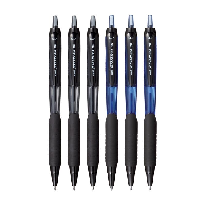 uni-ball Jetstream SXN101 0.7mm Roller Ball Pen, Blue & Black Ink, Pack of 6
