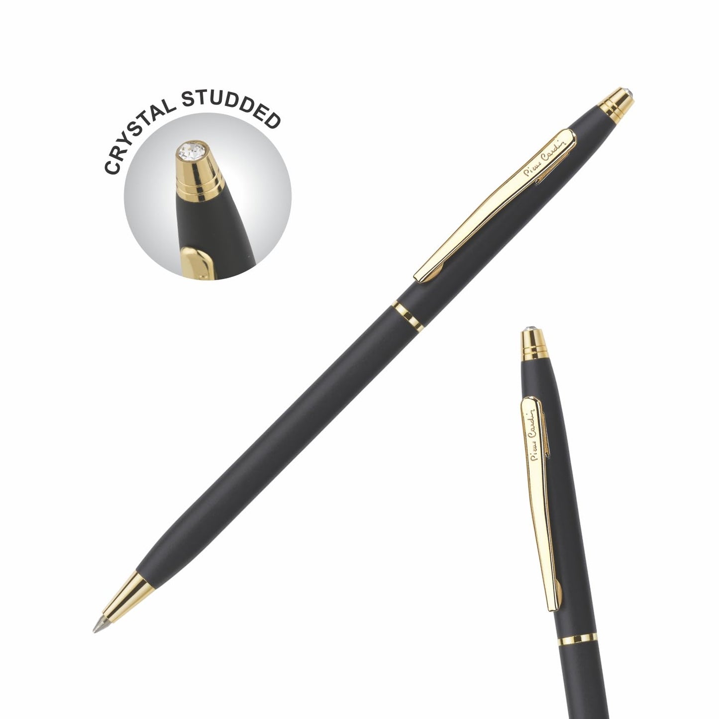 Pierre Cardin Kriss Japan Black Finish Exclusive Metal Ball Pen, Blue Ink, Pack of 1