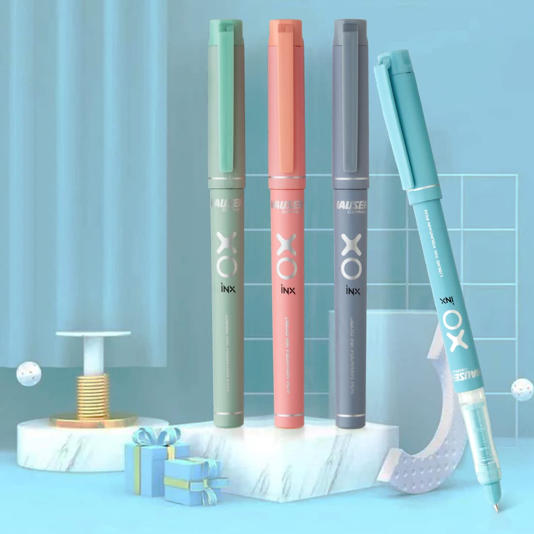 Hauser Inx XO Liquid Ink Fountain Pen Blister Pack, Blue Ink, Pack of 3